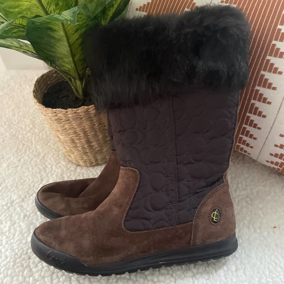 Coach Talen Suede & Fur Quilted Snow Boots Brown - Picture 4 of 7